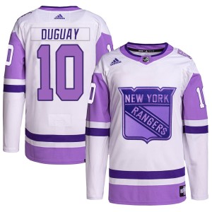 Ron Duguay Youth Adidas New York Rangers Authentic White/Purple Hockey Fights Cancer Primegreen Jersey