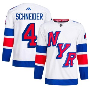 Braden Schneider Men's Adidas New York Rangers Authentic White 2024 Stadium Series Primegreen Jersey