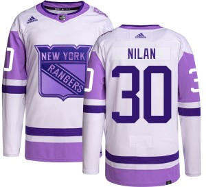 Chris Nilan Men's Adidas New York Rangers Authentic Hockey Fights Cancer Jersey