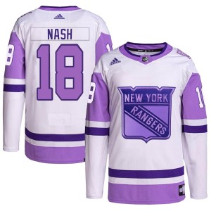 Riley Nash Men's Adidas New York Rangers Authentic White/Purple Hockey Fights Cancer Primegreen Jersey
