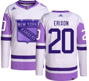 Jan Erixon Youth Adidas New York Rangers Authentic Hockey Fights Cancer Jersey