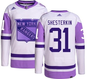 Igor Shesterkin Youth Adidas New York Rangers Authentic Hockey Fights Cancer Jersey
