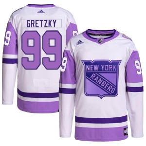 Wayne Gretzky Youth Adidas New York Rangers Authentic White/Purple Hockey Fights Cancer Primegreen Jersey